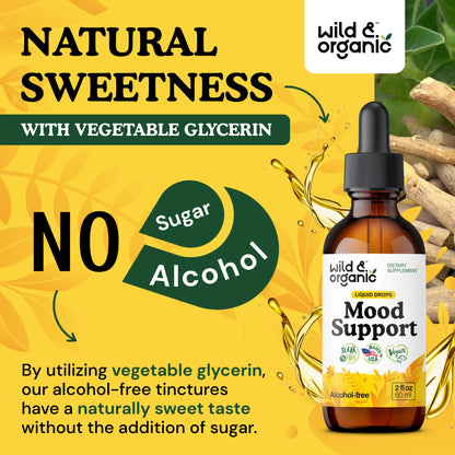 Wild & Organic Mood Support Drops - Good Mood Supplements w/Ashwagandha Root & Rhodiola Rosea - Natural Liquid Drops for Positive Energy - Calm and Relax Supplements for Women and Men - 2 oz Wild & Organic buy supplements Au