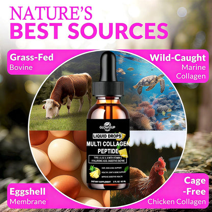 Multi Collagen Peptides Liquid Drops for Women & Men-Type I, II, III, V, X丨Hydrolyzed Collagen Peptides, Collagen Proteins W. Hyaluronic Acid, Biotin & Vitamin C for Hair Skin & Joint Gut Health GLOVVUUPBuy Supplements Australia