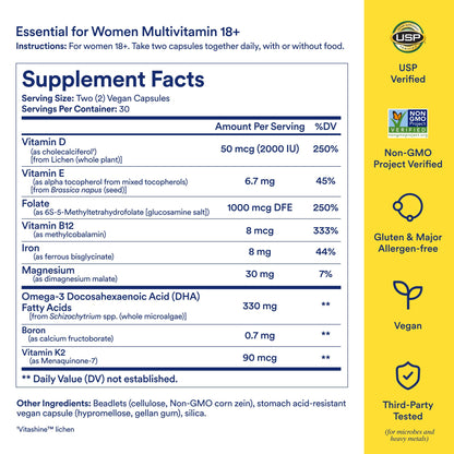 Ritual Multivitamin for Women 18+ with Vitamin D3 for Immune Support*, Vegan Omega 3 DHA, B12, Iron, Gluten Free, Non GMO, USP Verified, Mint, 30 Day Supply, 60 Capsules RitualBuy Supplements Australia
