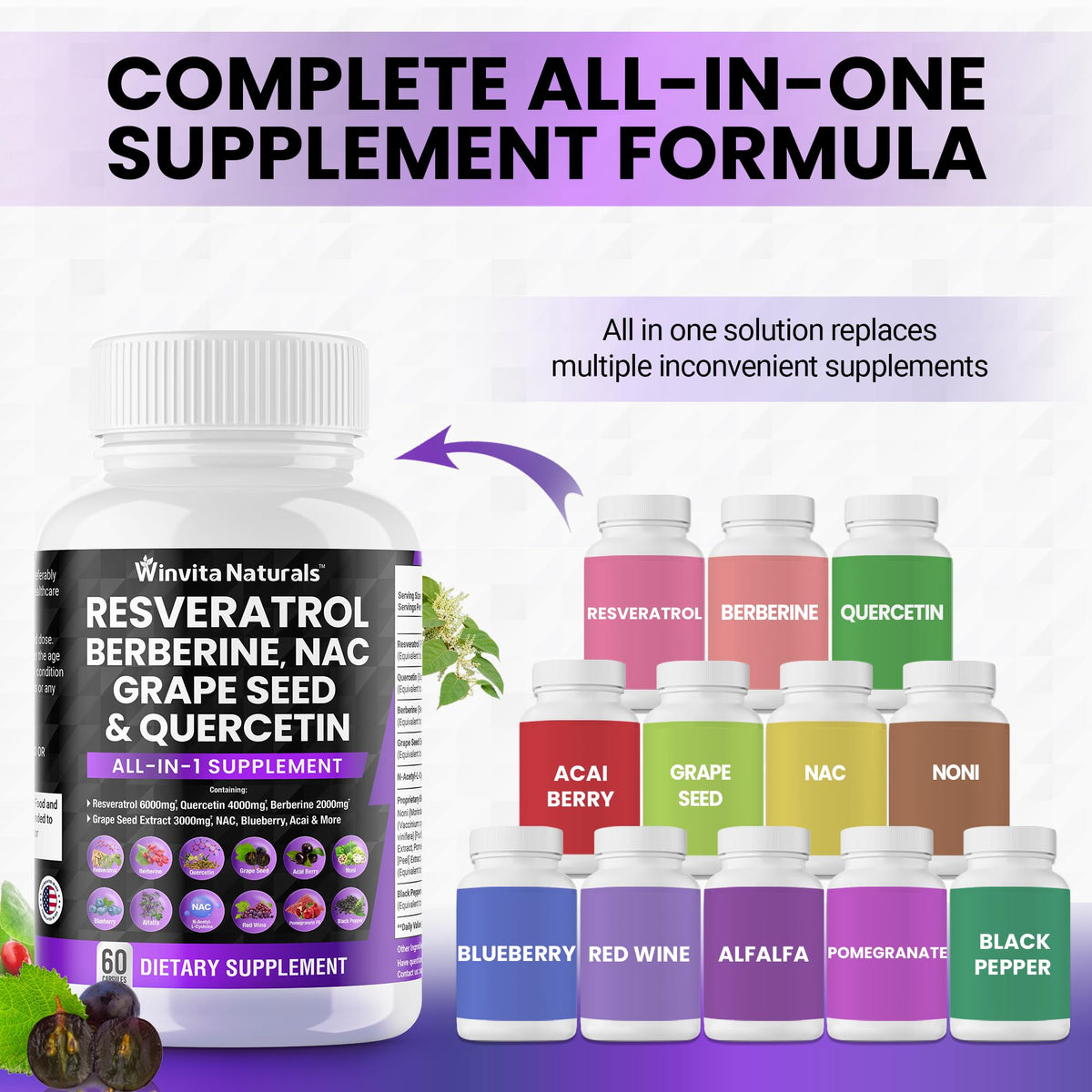 Resveratrol 6000mg Quercetin 4000mg Berberine 2000mg Grape Seed Extract 3000mg Winvita NaturalsBuy Supplements Australia
