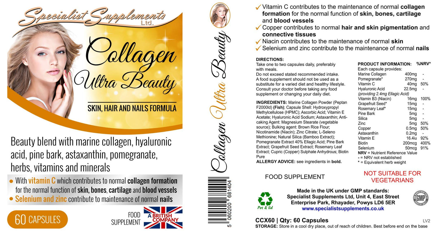 Specialist Supplements Collagen Ultra Beauty Marine Collagen, Hyaluronic Acid, Vitamin, Mineral Specialist SupplementsBuy Supplements Australia
