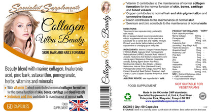 Specialist Supplements Collagen Ultra Beauty Marine Collagen, Hyaluronic Acid, Vitamin, Mineral Specialist SupplementsBuy Supplements Australia