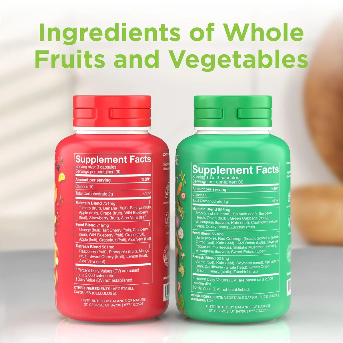 Balance of Nature Fruits & Veggies Supplements - Whole Fruit and Vegetable Ingredients for Women, Men, and Kids - 90 Fruits Capsules, 90 Veggies Capsules - 1 Set Balance of Nature