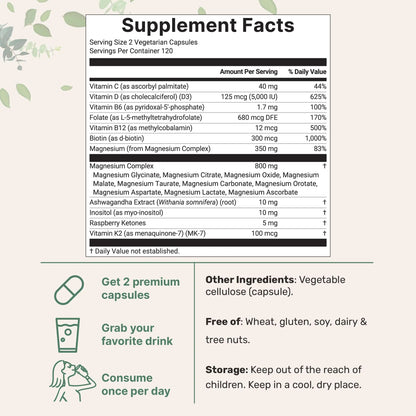 Magnesium Complex for Women, 240 Vegetarian Capsules | 20-in-1 Formula - Magnesium Blend with Vitamin D3, K2 Micro Ingredients canada supplements