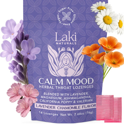 Laki Naturals Lavender Chamomile Calm Mood Functional Herbal Lozenges (14ct) Throat & Calming Hard Candies with Magnesium, Ashwagandha, California Poppy & Valerian. Vegan, Sugar Free, Gluten Free Laki Naturals buy supplements Au