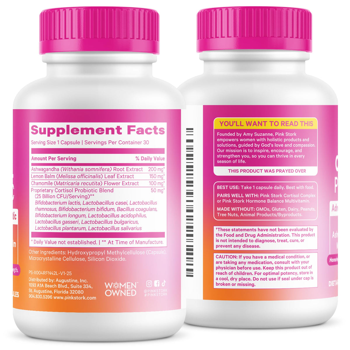 Pink Stork Cortisol Probiotic for Women – Mood and Adrenal Support Supplement – Ashwagandha, Lemon Balm, Chamomile, 25 Billion CFU – Gut Health, Energy, Focus – Lower Cortisol – 30 Capsules Pink StorkBuy Supplements Australia