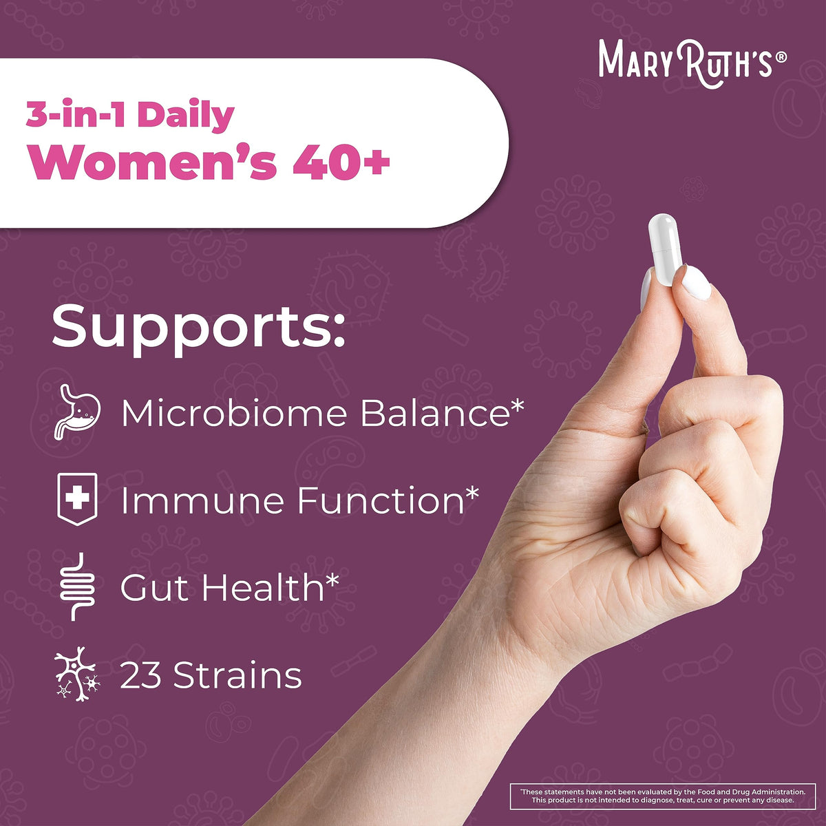 MaryRuth's 3-in-1 Daily Health 40+ Probiotics for Women | Hormonal & Menopause Support Supplement for Women | Gut Health Capsules | 50 Billion CFU | Allergen Free | 30 Ct MARYRUTH'SBuy Supplements Australia