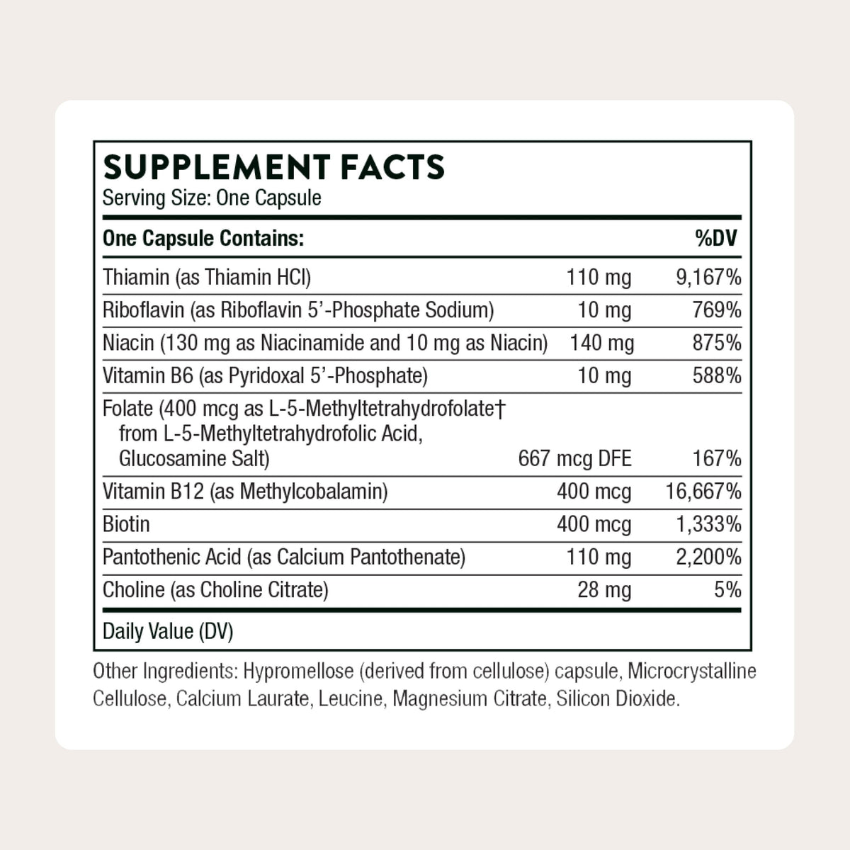 THORNE - Basic B-Complex - Tissue-Ready Vitamin B Complex Supplement with Choline - Supports Cellular Energy Production, Brain Health & Red Blood Cell Formation