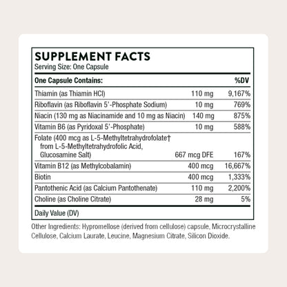 THORNE - Basic B-Complex - Tissue-Ready Vitamin B Complex Supplement with Choline - Supports Cellular Energy Production, Brain Health & Red Blood Cell Formation