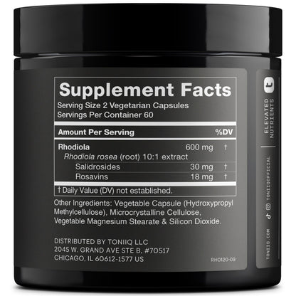 Toniiq Triple-Strength 600mg Rhodiola Rosea - 120 Capsules - 5% Salidroside Concentrated Extract - Highly Purified and Bioavailable Toniiq buy supplements Au