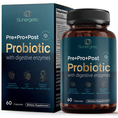 Premium 4-in-1 Probiotic Prebiotic, Postbiotic & Digestive Enzymes for Men & Women – Supports Gut, Digestion & Immunity –Complete Gut Health with Pre, Post Sunergetic canada supplements