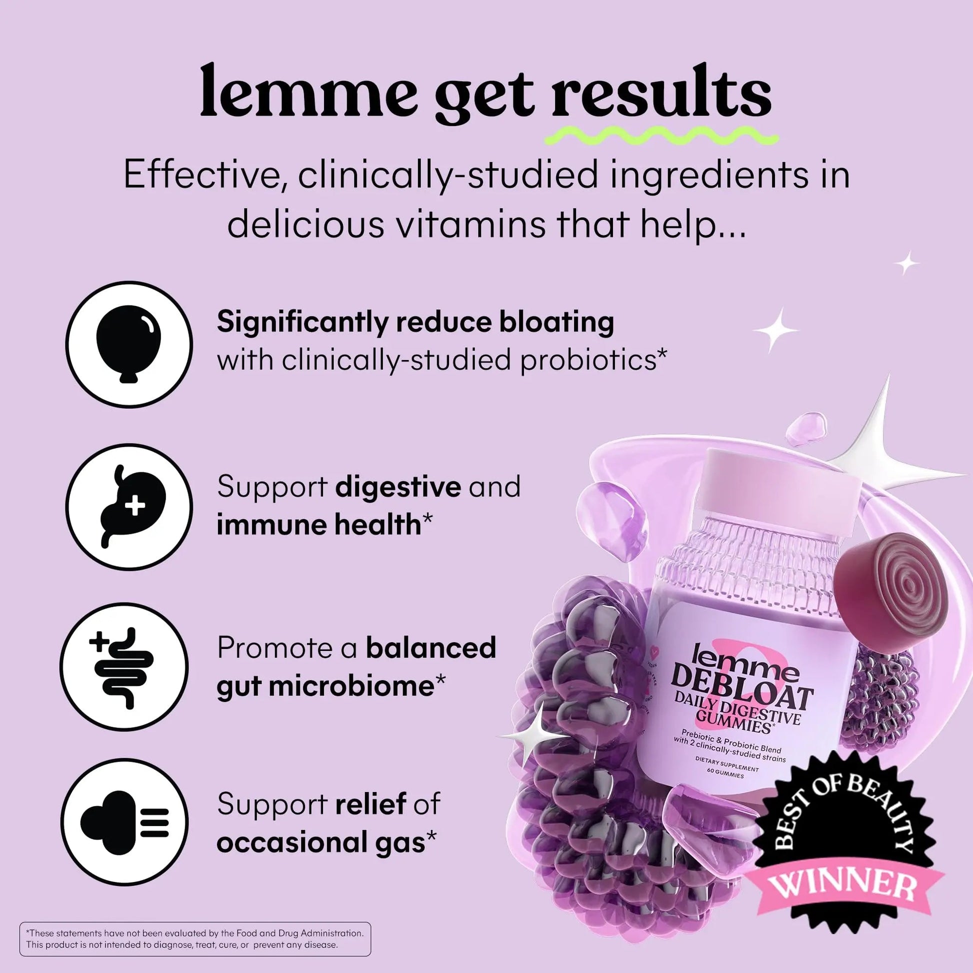 Lemme Debloat - Digestive & Gut Health Gummies with 2 Clinically Studied Probiotics & Prebiotic, Vegetarian, Gluten Free, Non GMO, BlackBerry Flavor (60 Count) LemmeBuy Supplements Australia