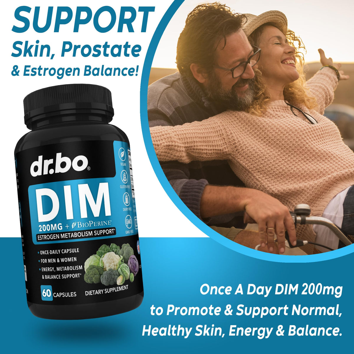 DIM Supplement for Women & Men 200mg - Androgen Estrogen Blocker for Men & Women, Hormonal Acne Pills, Hormone Balance, Menopause Support, Diindolylmethane DIM Supplement Plus BioPerine - 60 Capsules DR. BOBuy Supplements Australia