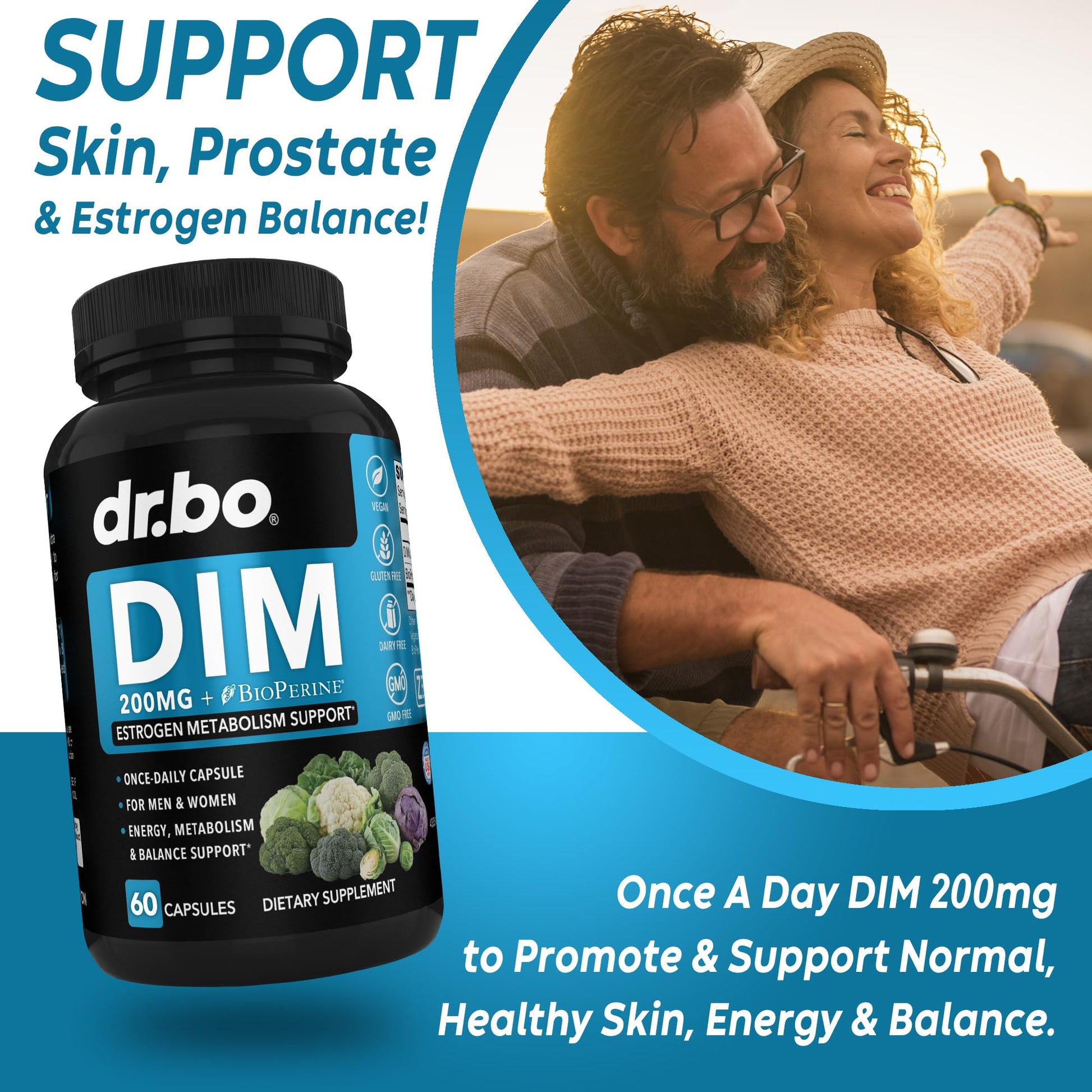 DIM Supplement for Women & Men 200mg - Androgen Estrogen Blocker for Men & Women, Hormonal Acne Pills, Hormone Balance, Menopause Support, Diindolylmethane DIM Supplement Plus BioPerine - 60 Capsules DR. BOBuy Supplements Australia