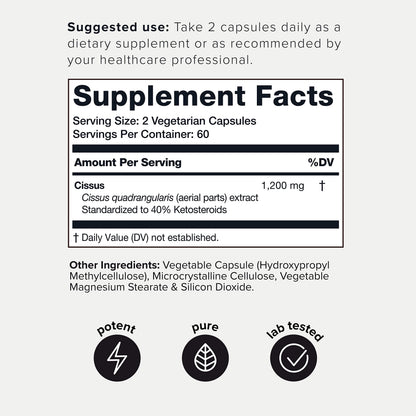 Toniiq Cissus Quadrangularis Capsules - Min. 40% Ketosteroids - Ultra High Strength Tendon and Joint Support Supplement - 1200mg Concentrated Cissus Extract - Wild Harvested in India - 120 Caps Toniiq buy supplements Au