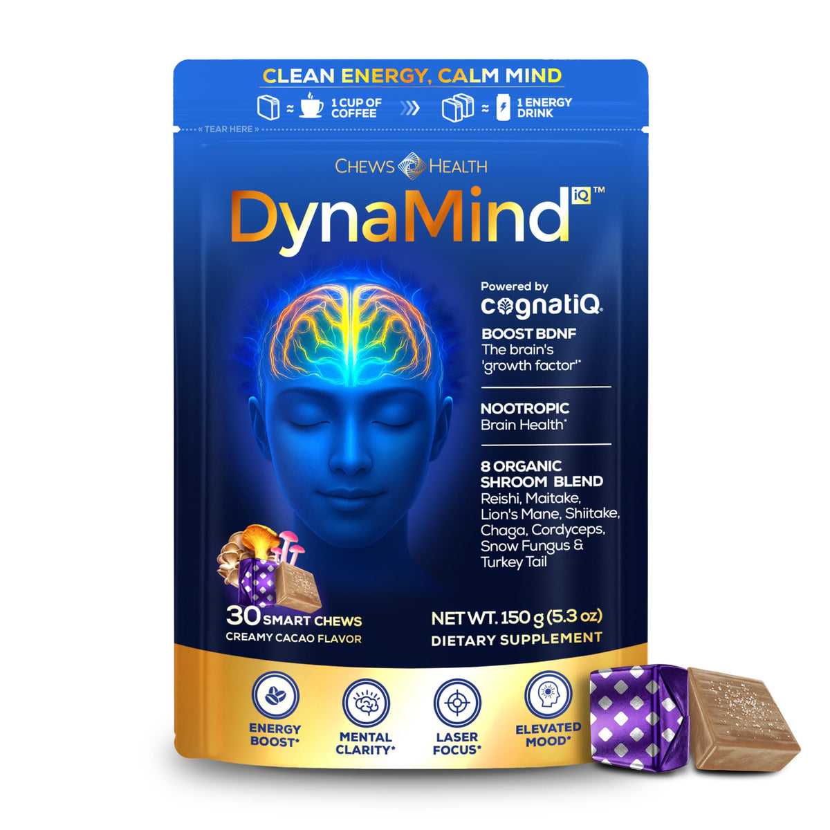 DynaMind iQ Brain Supplement for Memory and Focus for Adults - Nootropic Chews | Coffee Fruit & Mushroom Supplement Blend, Memory Focus Supplement, Caffeine Focus Pills Alternative, 30 Count CHEWSHEALTHBuy Supplements Australia