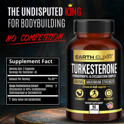 Turkesterone 840 mg – Natural Testosterone Support - 100% Pure Turkesterone Supplement for Men & Women - Ajuga Turkestanica Extract - Made in USA & 3rd Party Tested for Strength, Energy & Vitality Earth ElixirBuy Supplements Australia