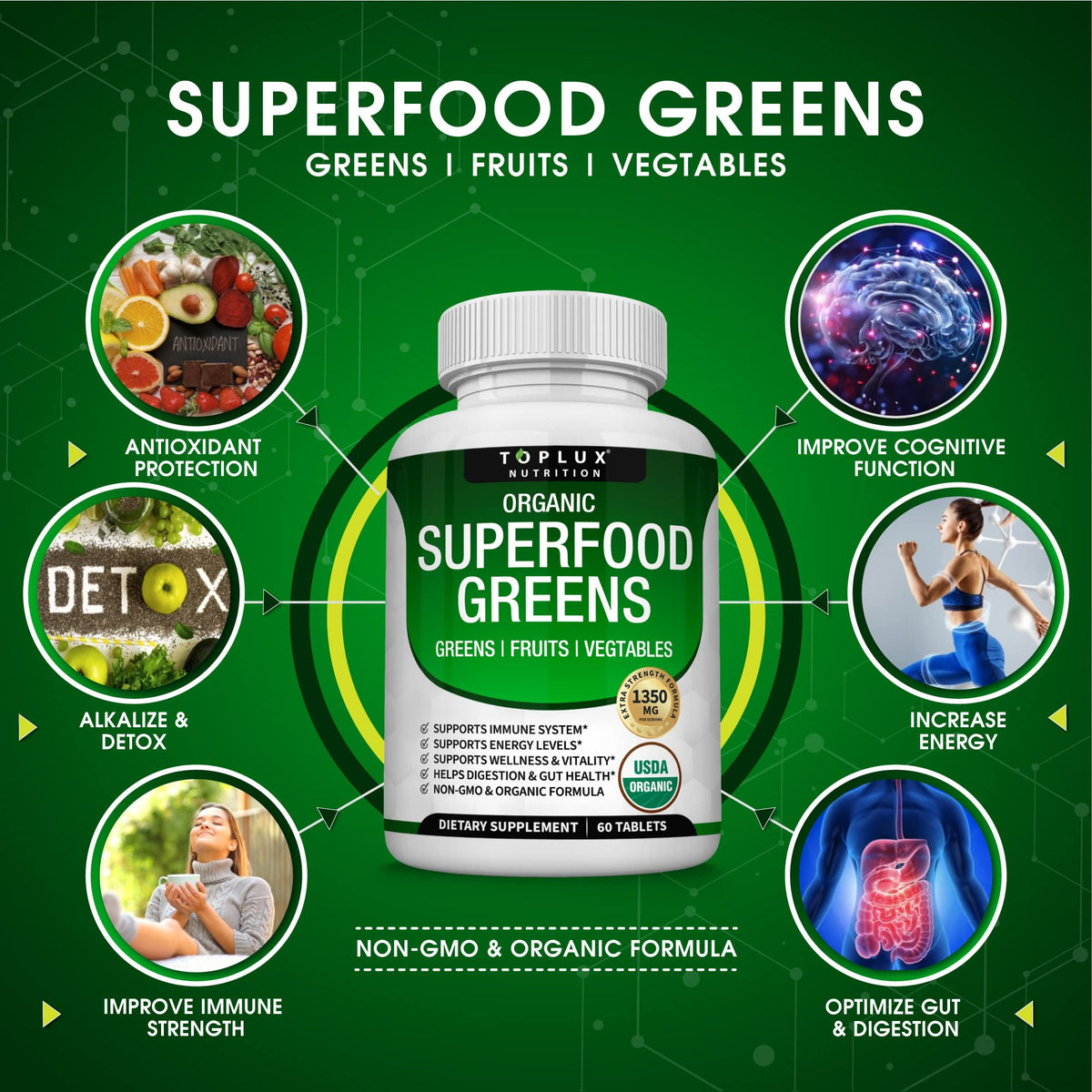 Organic Super Greens Capsules Superfood Fruit Veggie Supplement - 28 Powerful Natural TopluxBuy Supplements Australia