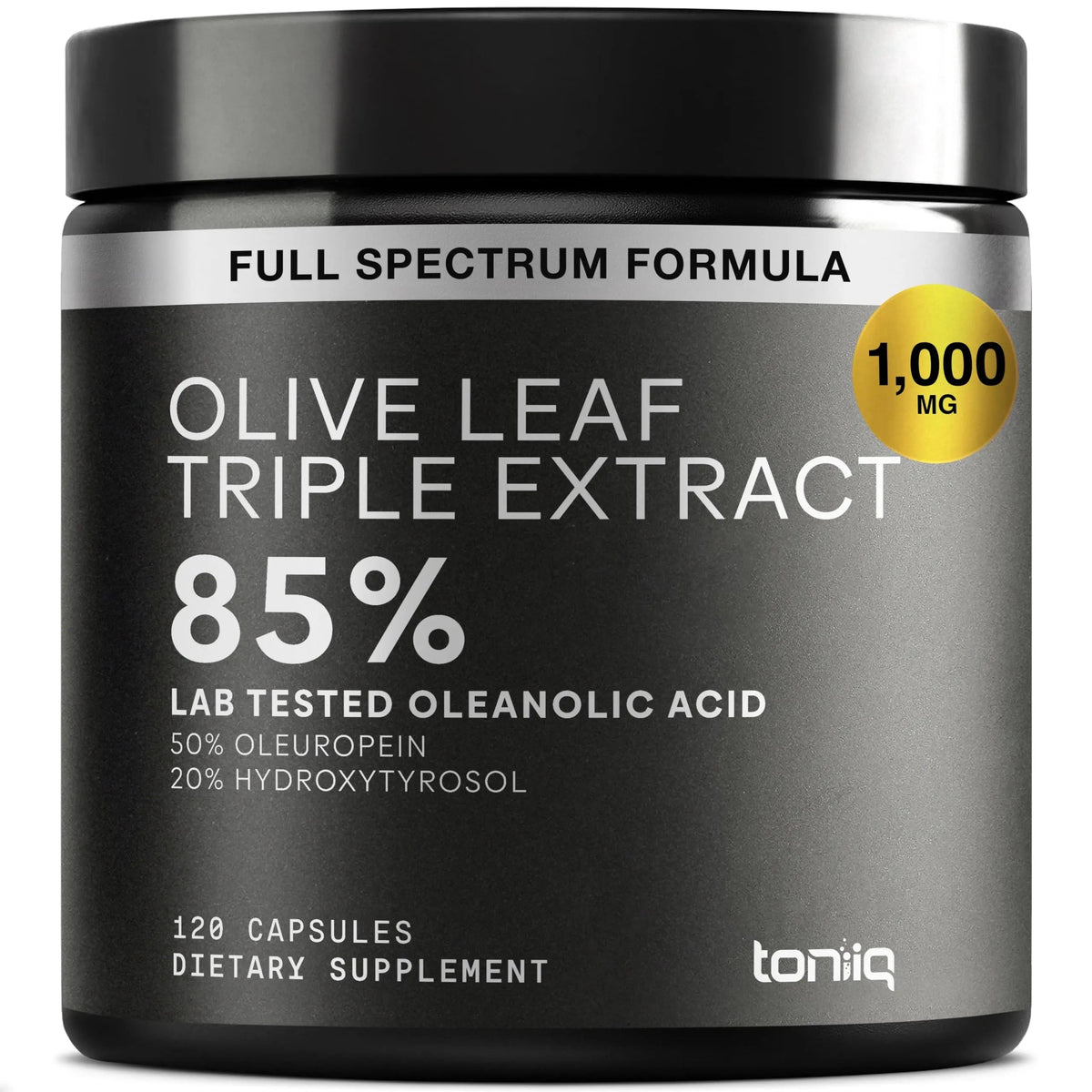 Toniiq 46,620 mg Olive Leaf Extract Complex – with 85% Oleanolic Acid, 50% Oleuropein & 20% Hydroxytyrosol - 50:1 Extract Ratio – 1000mg Extract Per Serving – Third-Party Tested – 120 Capsules Toniiq buy supplements Au