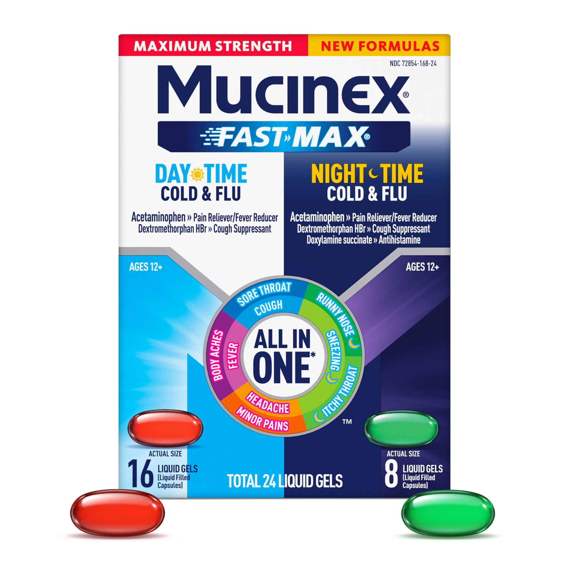 Mucinex Fast-Max Maximum Strength Day & Night Cold and Flu Medicine for Adults, Powerful Over-The-Counter Medication for Cold & Flu Symptoms, Fast Dissolving Liquid Gels, 24 Count Mucinex buy supplements Au