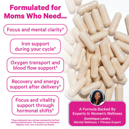 Pink Stork Iron for Women – 18 mg Non-Constipating Iron Bisglycinate + Vitamin C for Optimal Absorption – Energy, Focus, & Oxygen Supply – PMS, Pregnancy, Postpartum & Perimenopause - 60 Capsules Pink StorkBuy Supplements Australia