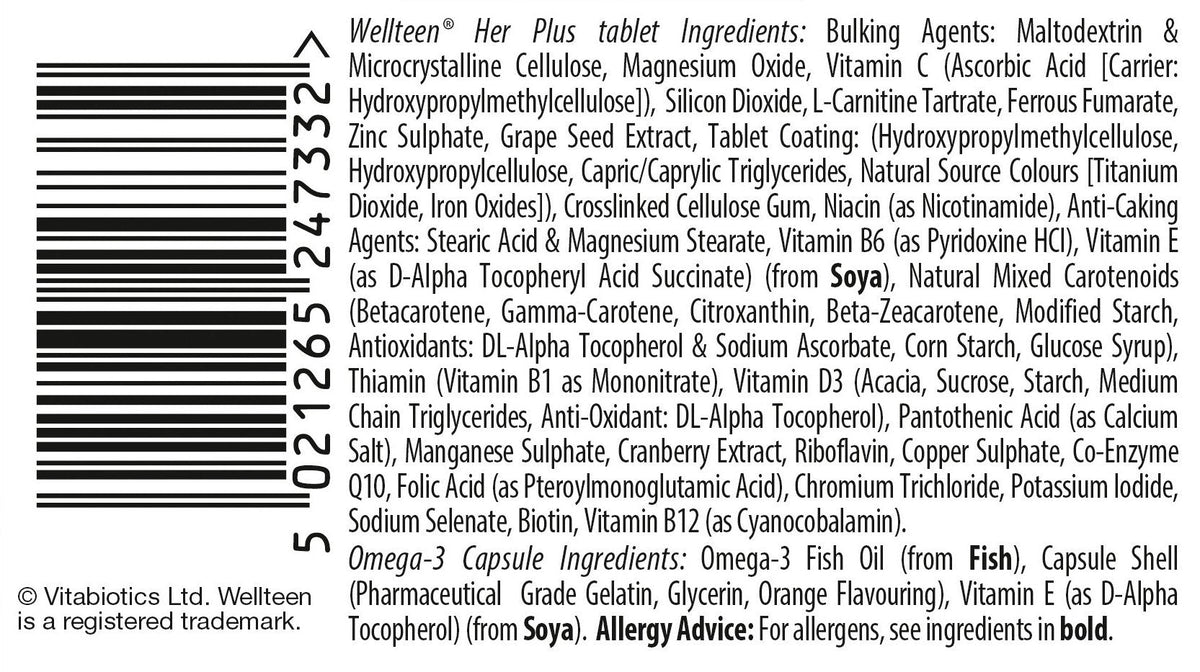 Vitabiotics Wellteen Her Plus - 56 Tablets/Capsules, 56 Count (Pack of 1) WellteenBuy Supplements Australia