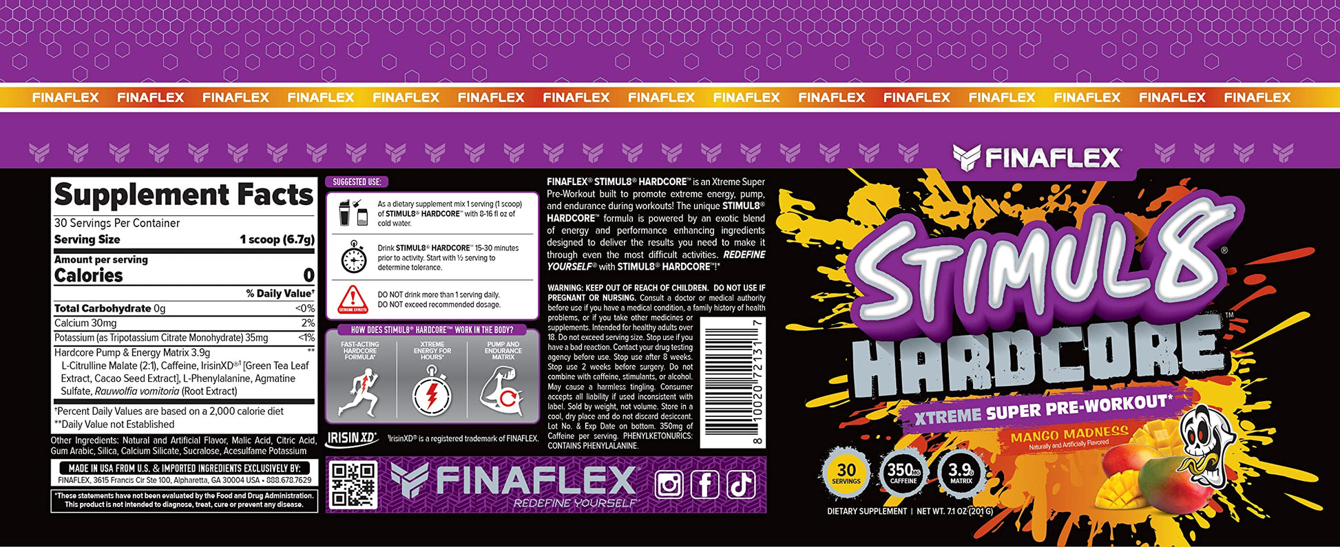 FINAFLEX STIMUL8 Hardcore, Mango Madness - Extreme Energy, Strength & Endurance for Men & Women - with Caffeine & L-Citrulline - 30 Servings