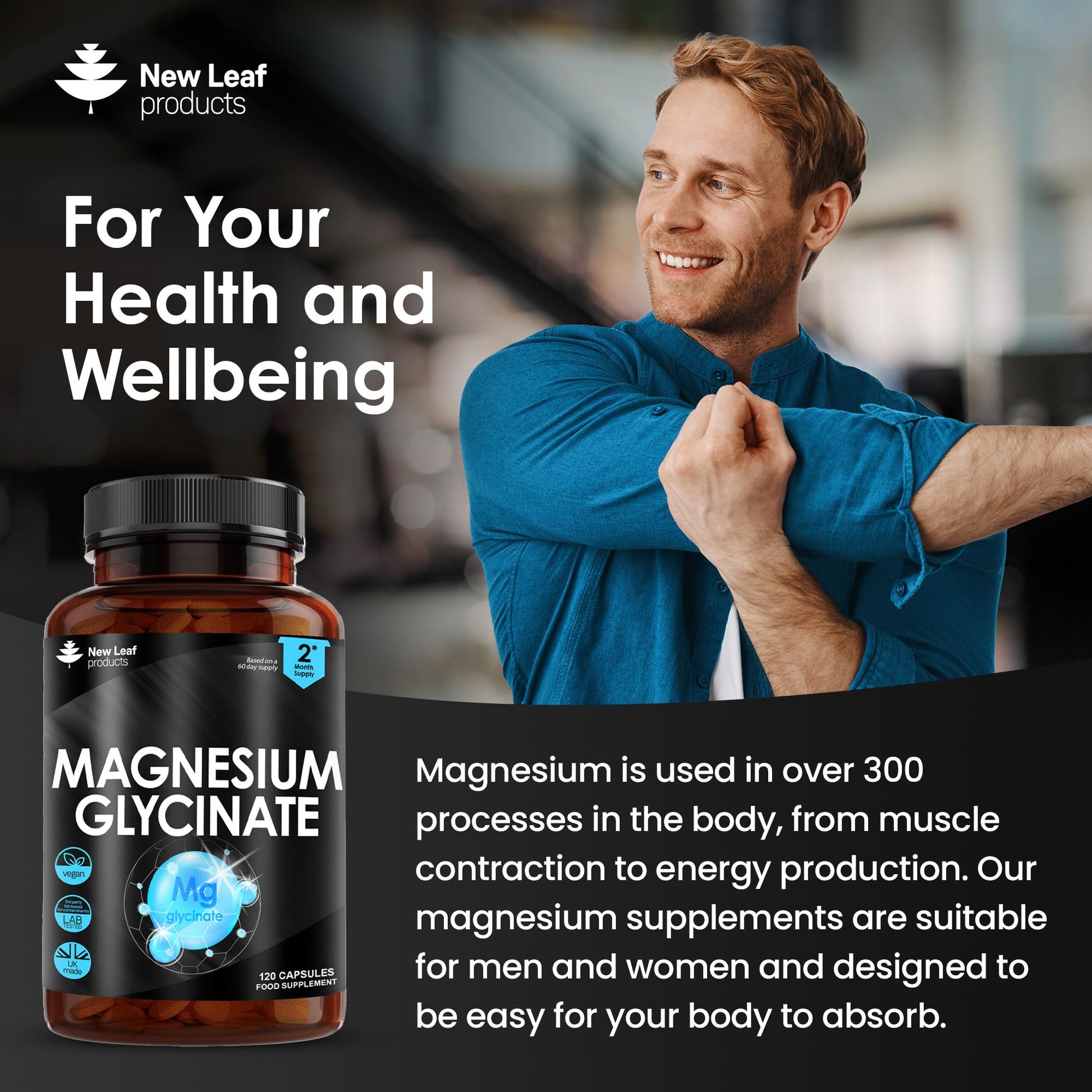 Magnesium Glycinate Supplements - 1040mg of Magnesium - 120 High Strength Capsules NEW LEAF PRODUCTSBuy Supplements Australia