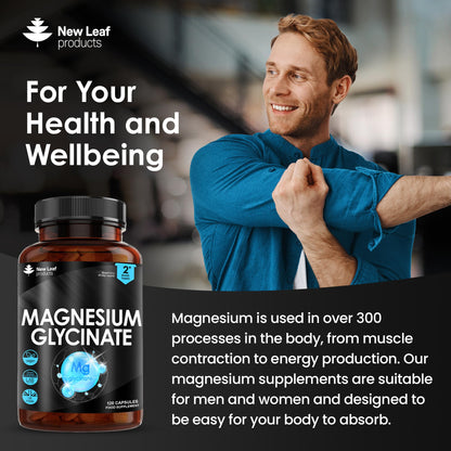 Magnesium Glycinate Supplements - 1040mg of Magnesium - 120 High Strength Capsules NEW LEAF PRODUCTSBuy Supplements Australia