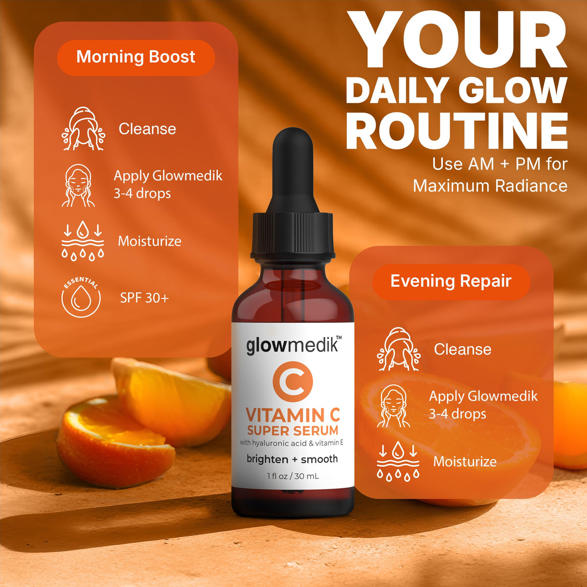 GlowMedik Vitamin C Serum for Face - Illuminating Brightening Serum for Dark Spots - Dark Spot Corrector with Hyaluronic Acid & Vitamin E - Fine Lines & Wrinkles, Sensitive Skin, Made in USA 1 fl oz Glowmedik buy supplements Au