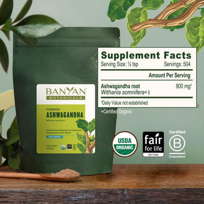 Banyan Botanicals Organic Ashwagandha Root Powder–1lb Bulk (504 Servings)Natural Cortisol Manager & Adrenal Support–Stress Relief, Better Sleep & Energy–Adaptogen for Smoothies & Moon Milk–Vegan,FFL* Banyan BotanicalsBuy Supplements Australia
