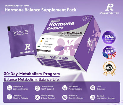 Natural Hormone Balance for Women, Menopause Supplements for Women with Evening Primrose Oil,CoQ10,Soy Isoflavones, Daily Pack Supports Peri+Menopause+Post, PMS,Metabolism,Mood,Energy 30Packs RevitaPlusBuy Supplements Australia
