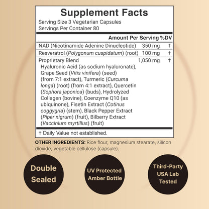 NatureBell NAD+ Complex 1,500mg Per Serving, 240 Veggie Capsules | NMN Supplement Alternative | NAD Plus Resveratrol, Hyaluronic Acid, Quercetin, Fisetin, Collagen, & More – Non-GMO NatureBellBuy Supplements Australia