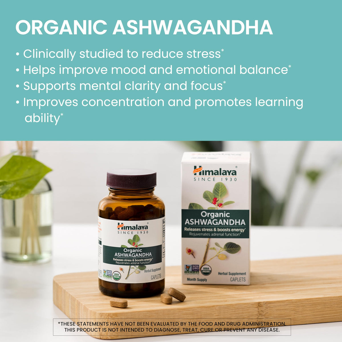 Himalaya Organic Ashwagandha Root, 120 Day Supply - Herbal Adrenal Support Supplements for Stress Relief and Energy Support - USDA Organic, Non-GMO, Vegan, Gluten Free, 60 Caplets, 2 Pack HimalayaBuy Supplements Australia