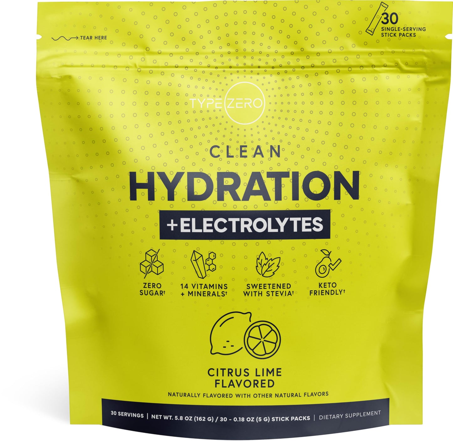 Type Zero Clean Hydration + Electrolytes Drink Mix (30 Single-Serving Packets) (Citrus Lime Flavored) - Advanced Hydration for Any Occasion Type ZeroBuy Supplements Australia