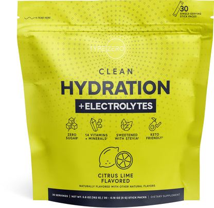 Type Zero Clean Hydration + Electrolytes Drink Mix (30 Single-Serving Packets) (Citrus Lime Flavored) - Advanced Hydration for Any Occasion Type ZeroBuy Supplements Australia