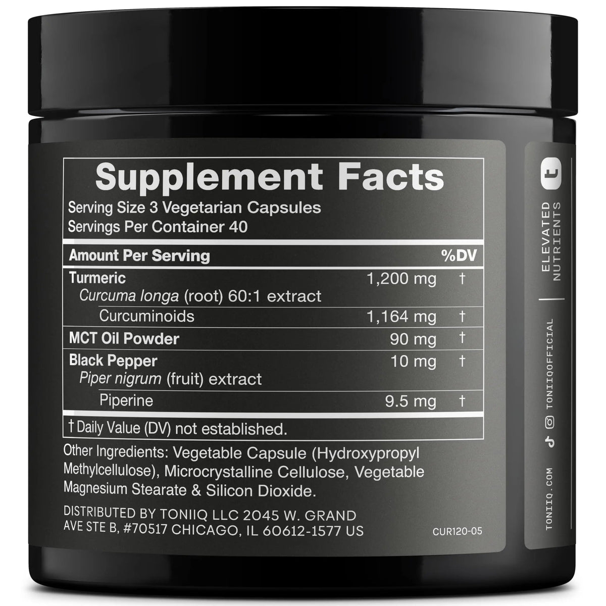 Turmeric Curcumin - Ultra High Potency 60:1 Extract with 97% Curcuminoids - 1200mg Per Serving - Black Pepper & MCT Oil for Enhanced Absorption - Third-Party Lab Tested - 120 Capsules Toniiq buy supplements Au