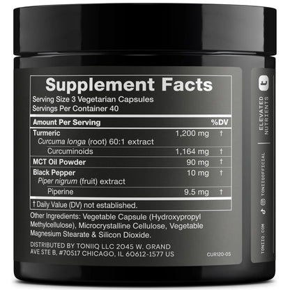 Turmeric Curcumin - Ultra High Potency 60:1 Extract with 97% Curcuminoids - 1200mg Per Serving - Black Pepper & MCT Oil for Enhanced Absorption - Third-Party Lab Tested - 120 Capsules Toniiq buy supplements Au