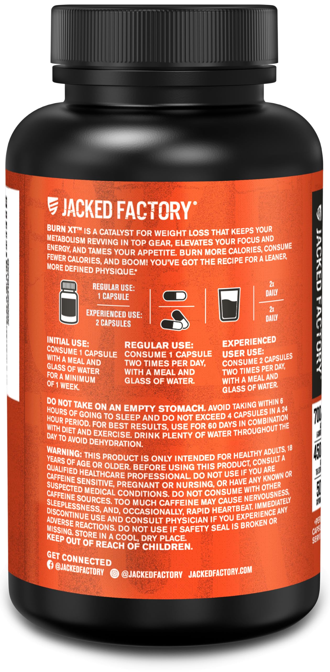Jacked Factory Burn-XT Clinically Studied Fat Burner & Weight Loss Supplement - Appetite Suppressant & Energy Booster - with Acetyl L-Carnitine