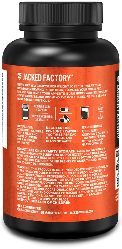 Jacked Factory Burn-XT Clinically Studied Fat Burner & Weight Loss Supplement - Appetite Suppressant & Energy Booster - with Acetyl L-Carnitine