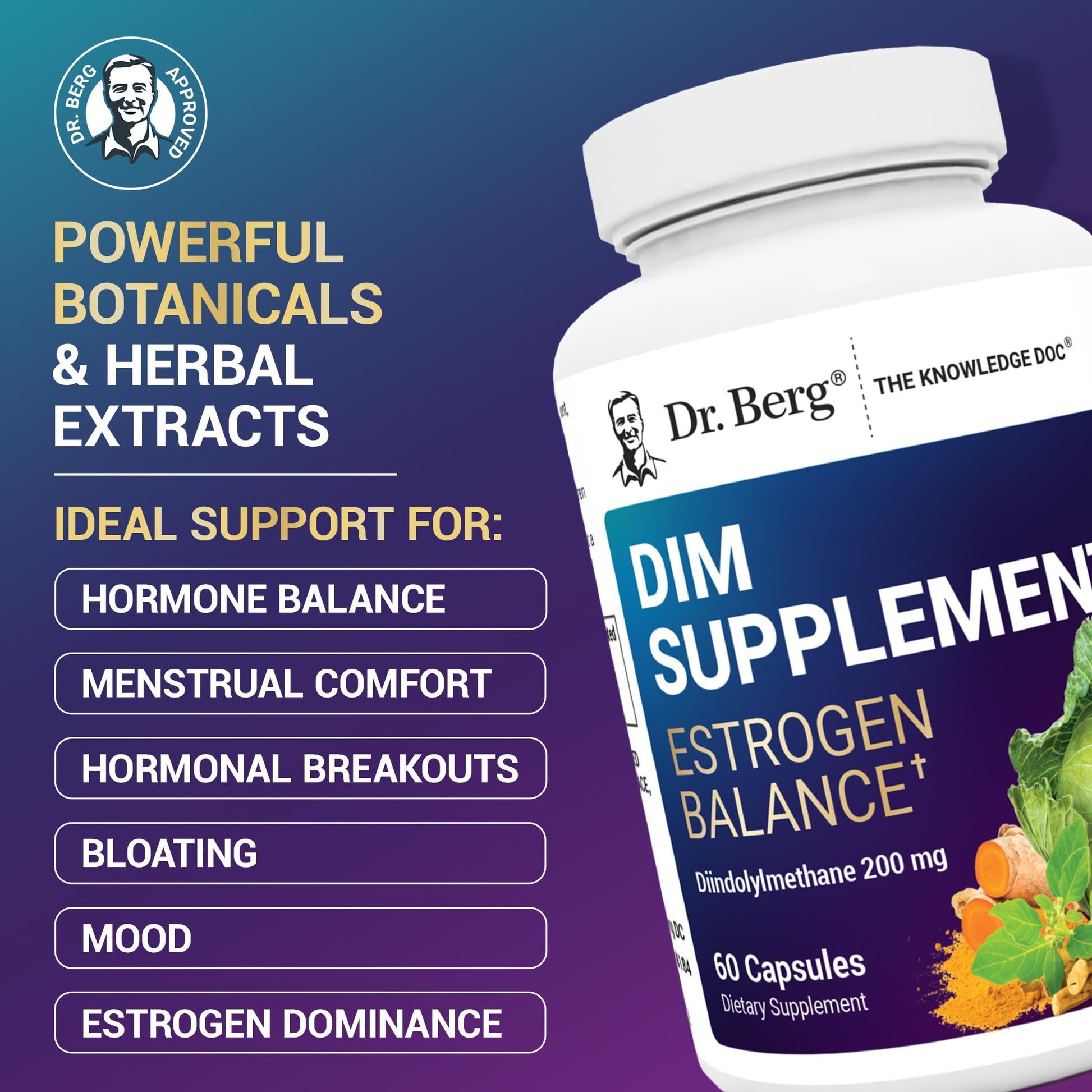 Dr. Berg DIM Supplement Estrogen Balance - Original Estrogen Supplement for Women with Diindolylmethane for Menstrual Symptoms & Menopause Relief & Black Pepper for Enhanced Absorption - 60 Capsules Dr. Berg NutritionalsBuy Supplements Australia
