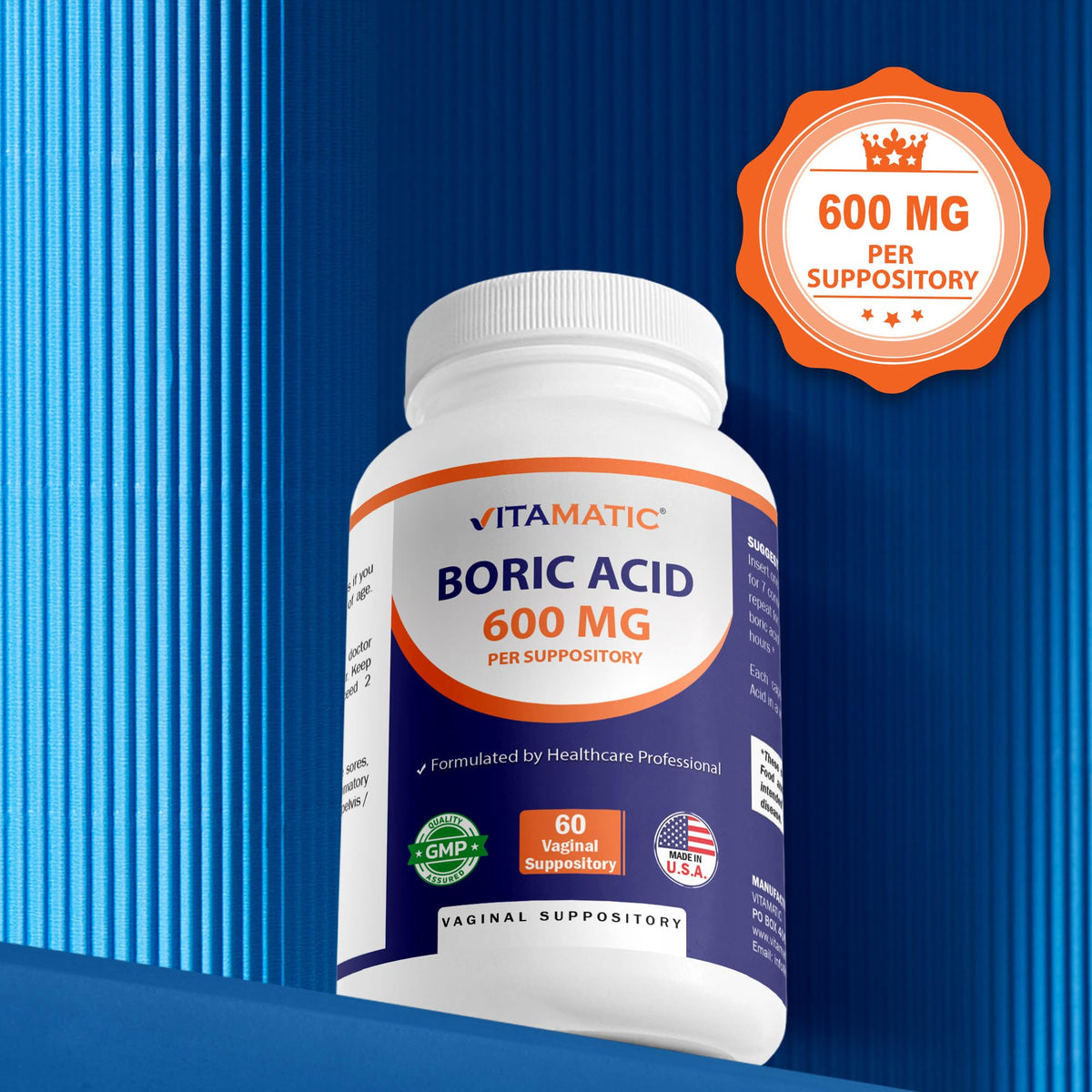 Vitamatic Boric Acid Vaginal Capsule Shell Suppositories 600 mg USP Grade Boric Acid in Vegetarian Capsule Shell - 60 Count VitamaticBuy Supplements Australia