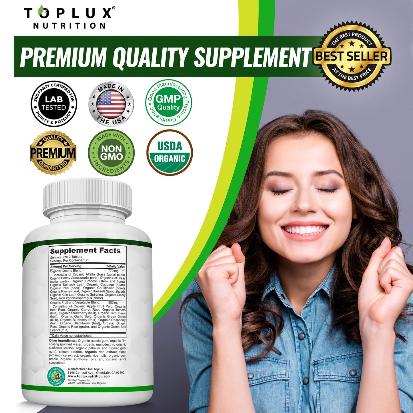 Organic Super Greens Capsules Superfood Fruit Veggie Supplement - 28 Powerful Natural TopluxBuy Supplements Australia