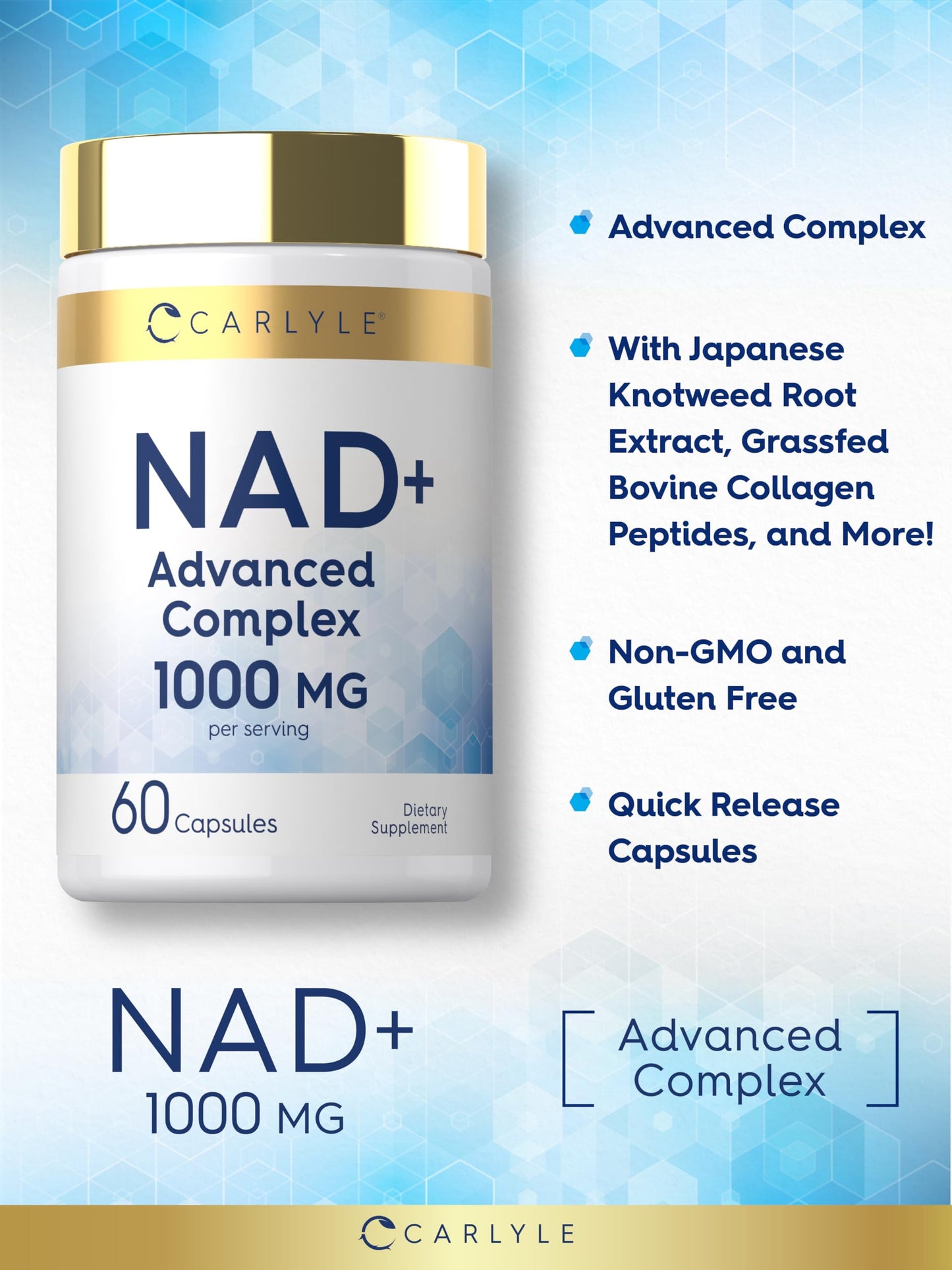 Carlyle NAD+ Supplement for Women & Men | 1000 mg | 60 Capsules | Advanced Complex with Resveratrol and Collagen | Non-GMO & Gluten Free Carlyle buy supplements Au