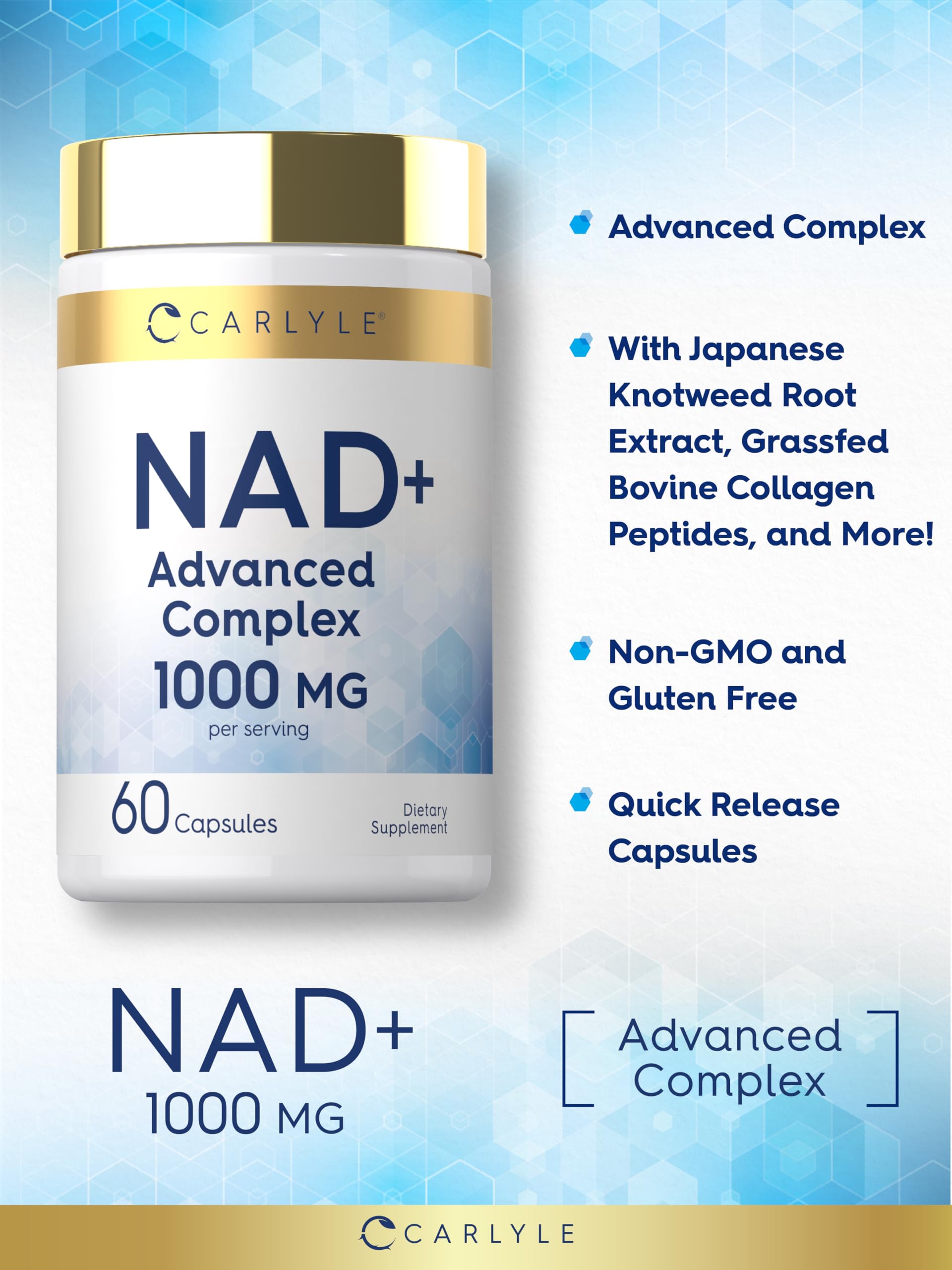 Carlyle NAD+ Supplement for Women & Men | 1000 mg | 60 Capsules | Advanced Complex with Resveratrol and Collagen | Non-GMO & Gluten Free Carlyle buy supplements Au