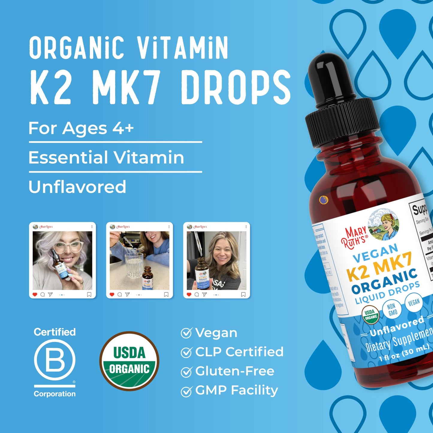 MaryRuth’s USDA Organic Vitamin K2 MK7 Liquid Drops for Adults & Kids | Sourced from Natto | Menaquinone- 7 | Vegan K2 Vitamin for Bone Health & Calcium Absorption | 1oz | Up to 90 Servings MARYRUTH'SBuy Supplements Australia