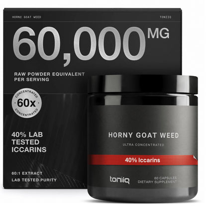 Super Strength Horny Goat Weed for Men & Women 60,000mg - Epimedium sagittatum - 40% Icariins - 60: 1 Concentrated Extract from 1000mg Formula - 3P tested - Premium hornygoatweed for Men - 60 Caps Toniiq buy supplements Au