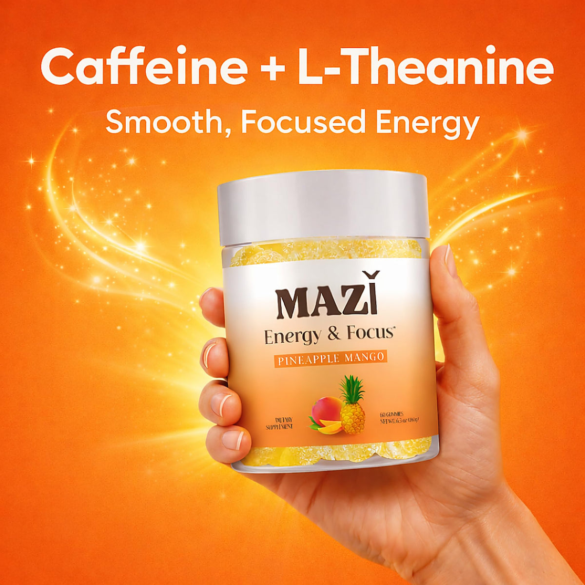 Energy & Focus Gummies | 100mg Natural Caffeine + L-Theanine + Vitamin B6 & B12 + CoQ10 | Nootropic Cognitive Brain Performance Supplement | No Crash or Jitters MAZIBuy Supplements Australia