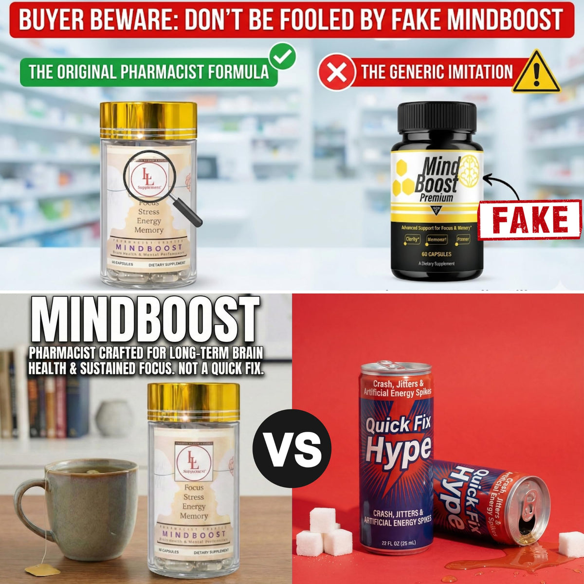 LL Supplement MindBoost Nootropic Brain & Focus Supplement – Lion’s Mane, B Vitamins & Alpha Lipoic Acid – Pharmacist Formulated – Gold Cap Edition – 60 Capsules L & L SupplementBuy Supplements Australia