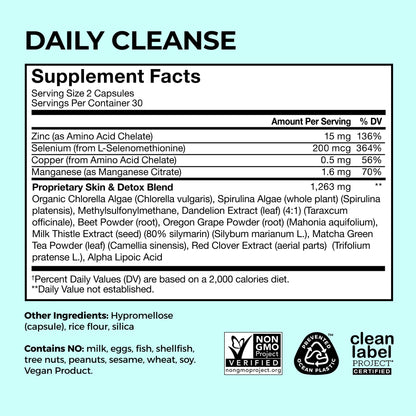 HUM Daily Cleanse Acne Supplements for Women & Men, Gentle Digestive Cleanse for Clear Skin Support, Zinc, Spirulina, Chlorella, Detoxifying Herbs, Organic Algae, Skin Vitamins Supplement, 60 Capsules HUMBuy Supplements Australia